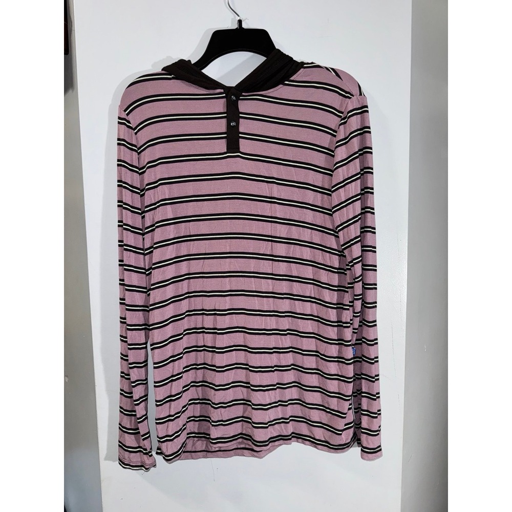 KicKee‎ Pants long sleeve hoodie polo bamboo mauve brown dark purple striped